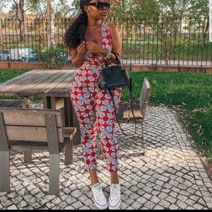 Printed backless jumpsuit.